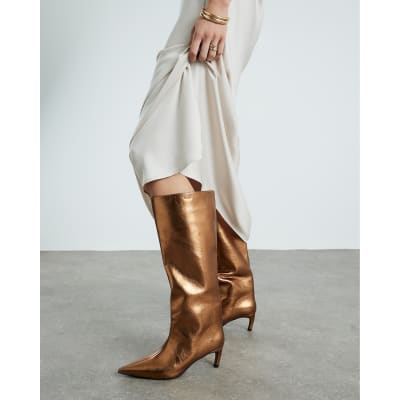 Bronze Straight High Leg Boots
