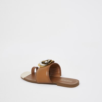 Brown -embellished open toe sandal