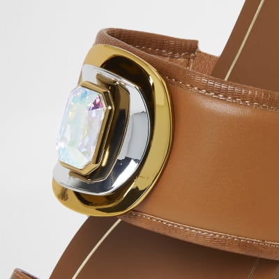 Brown -embellished open toe sandal