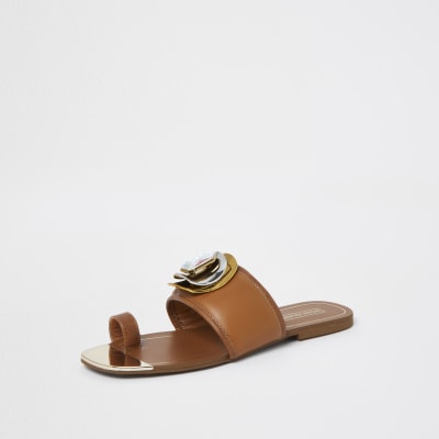 Brown -embellished open toe sandal