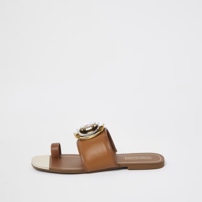 Brown -embellished open toe sandal