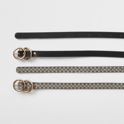 Brown 2 pack mini double ring belt