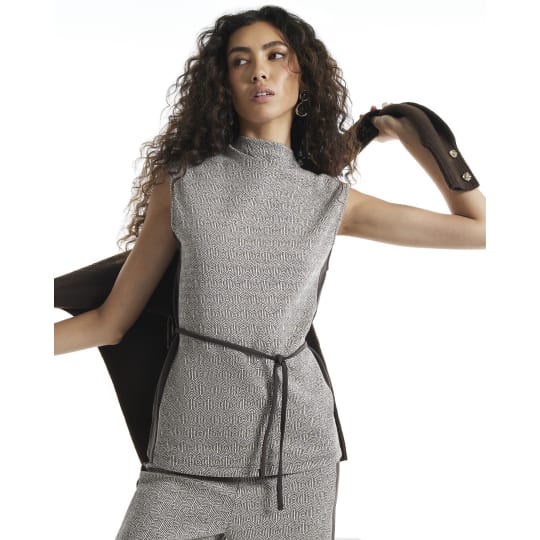 River Island Brown Abstract Jacquard Tie Top