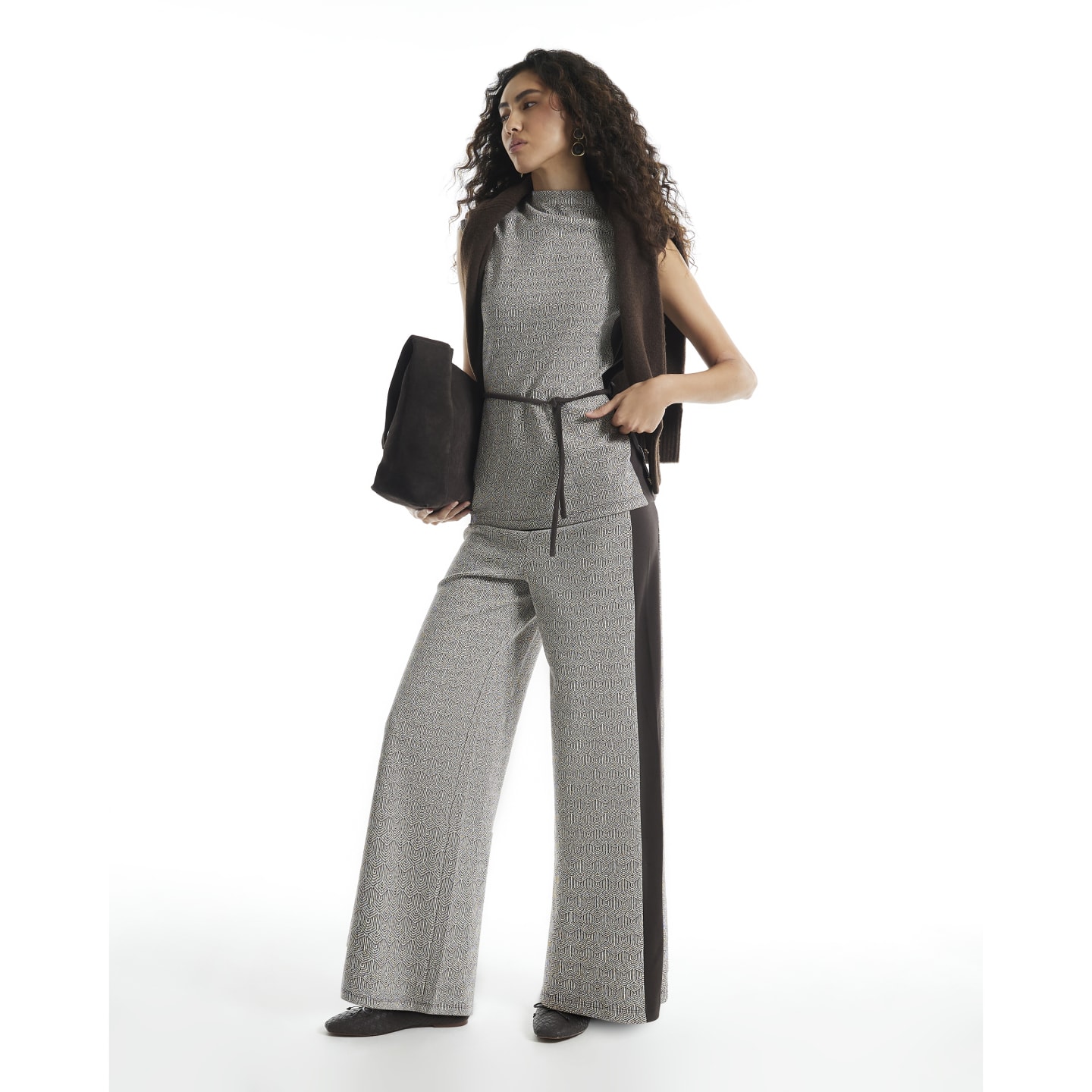 River Island Brown Abstract Wide Leg Jacquard Trousers — photo 1 of 1
