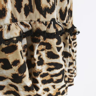 Brown animal print bardot mini dress
