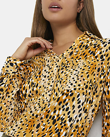 Brown animal print blouse
