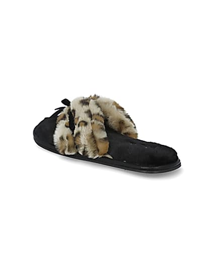 360 degree animation of product Brown animal print bow faux fur slippers frame-6