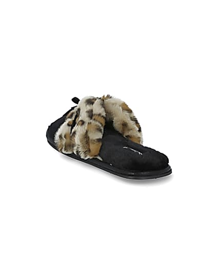 360 degree animation of product Brown animal print bow faux fur slippers frame-7