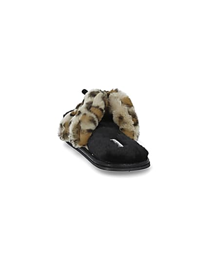 360 degree animation of product Brown animal print bow faux fur slippers frame-8