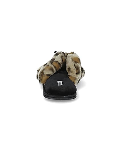 360 degree animation of product Brown animal print bow faux fur slippers frame-9