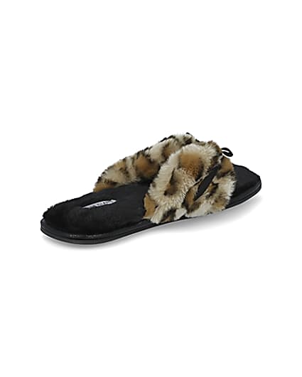 360 degree animation of product Brown animal print bow faux fur slippers frame-12