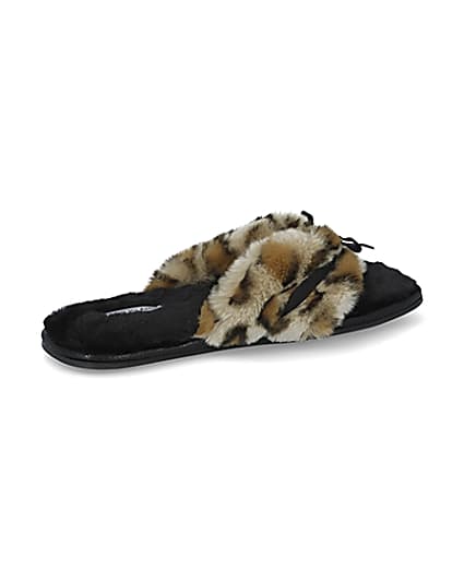 360 degree animation of product Brown animal print bow faux fur slippers frame-13