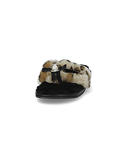 360 degree animation of product Brown animal print bow faux fur slippers frame-22