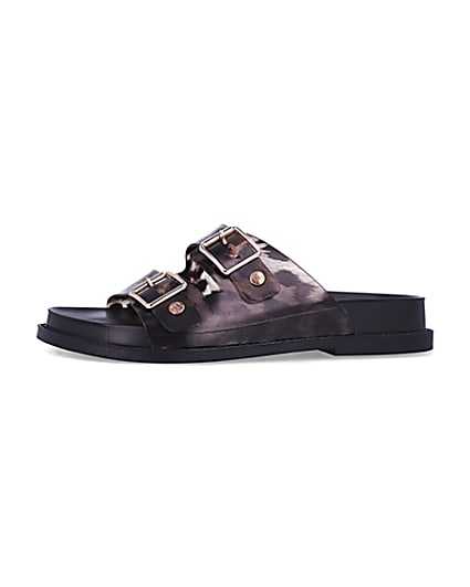 360 degree animation of product Brown animal print buckle jelly sandals frame-2