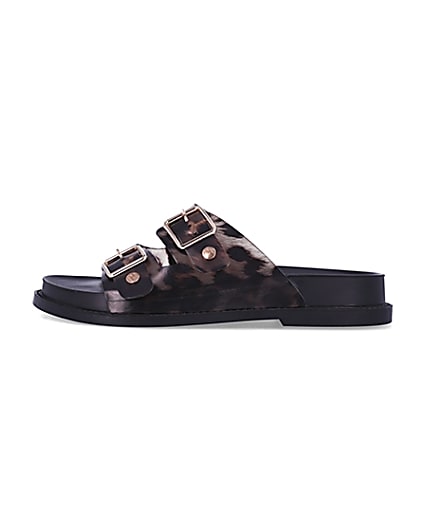 360 degree animation of product Brown animal print buckle jelly sandals frame-3