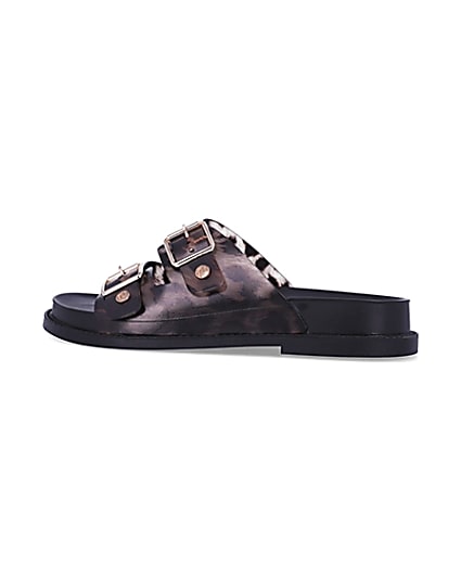 360 degree animation of product Brown animal print buckle jelly sandals frame-4