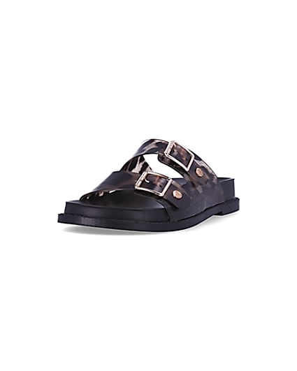 360 degree animation of product Brown animal print buckle jelly sandals frame-23