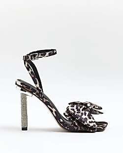 Brown animal print diamante heeled sandals