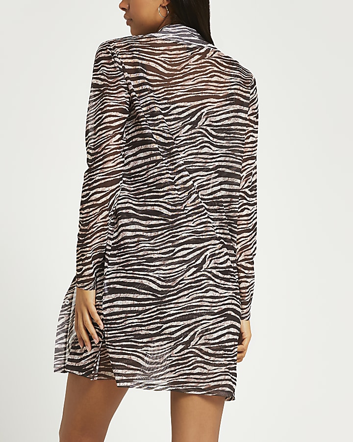 Brown animal print dress and cardigan set