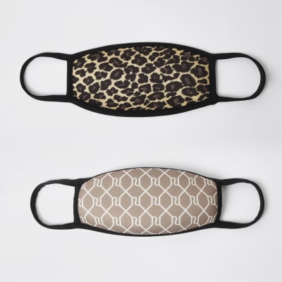 Brown animal print face covering 2 pack