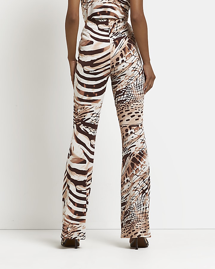 Brown animal print flared trousers