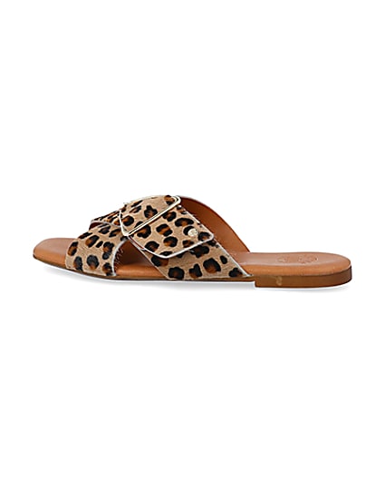 360 degree animation of product Brown animal print flat sandals frame-4