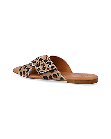 360 degree animation of product Brown animal print flat sandals frame-5