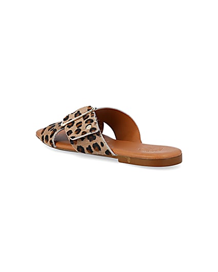 360 degree animation of product Brown animal print flat sandals frame-6