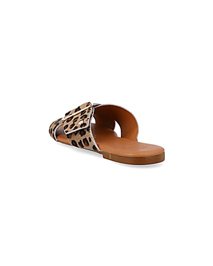 360 degree animation of product Brown animal print flat sandals frame-7