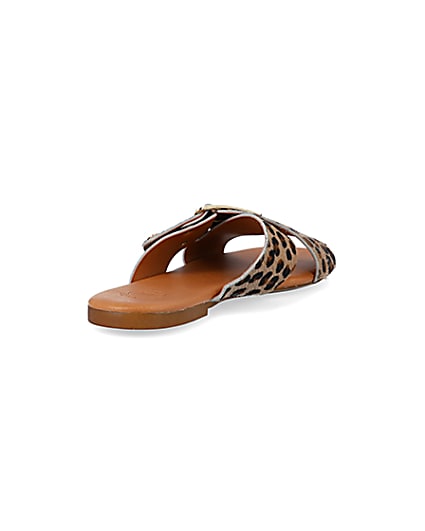 360 degree animation of product Brown animal print flat sandals frame-11