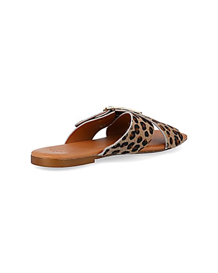 360 degree animation of product Brown animal print flat sandals frame-12