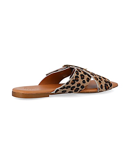 360 degree animation of product Brown animal print flat sandals frame-13