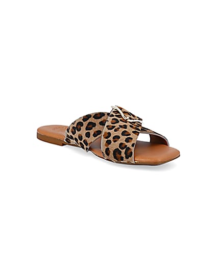 360 degree animation of product Brown animal print flat sandals frame-18