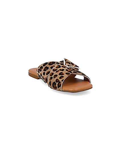 360 degree animation of product Brown animal print flat sandals frame-19
