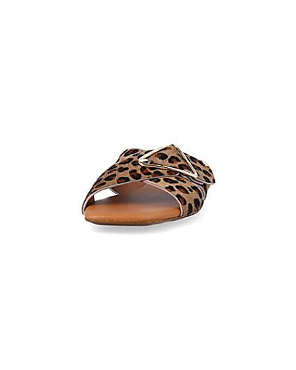 360 degree animation of product Brown animal print flat sandals frame-22