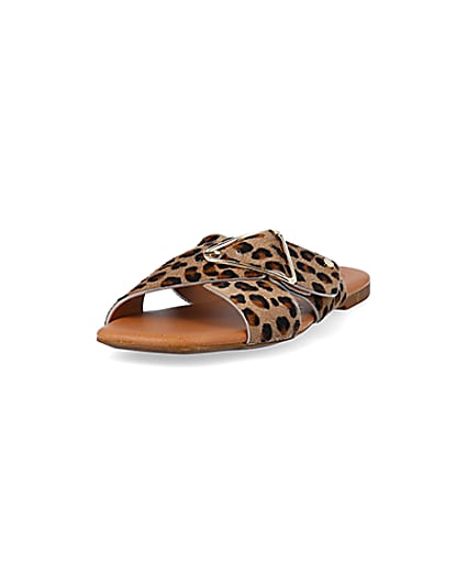 360 degree animation of product Brown animal print flat sandals frame-23