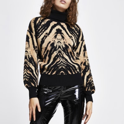 animal print polo neck jumper