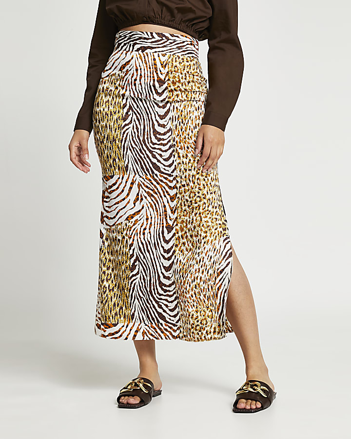 Brown animal print maxi skirt
