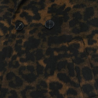 Brown animal print oversized coat River Island