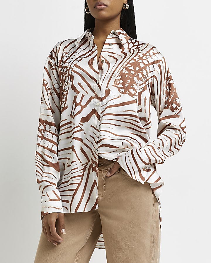 Brown animal print oversized shirt