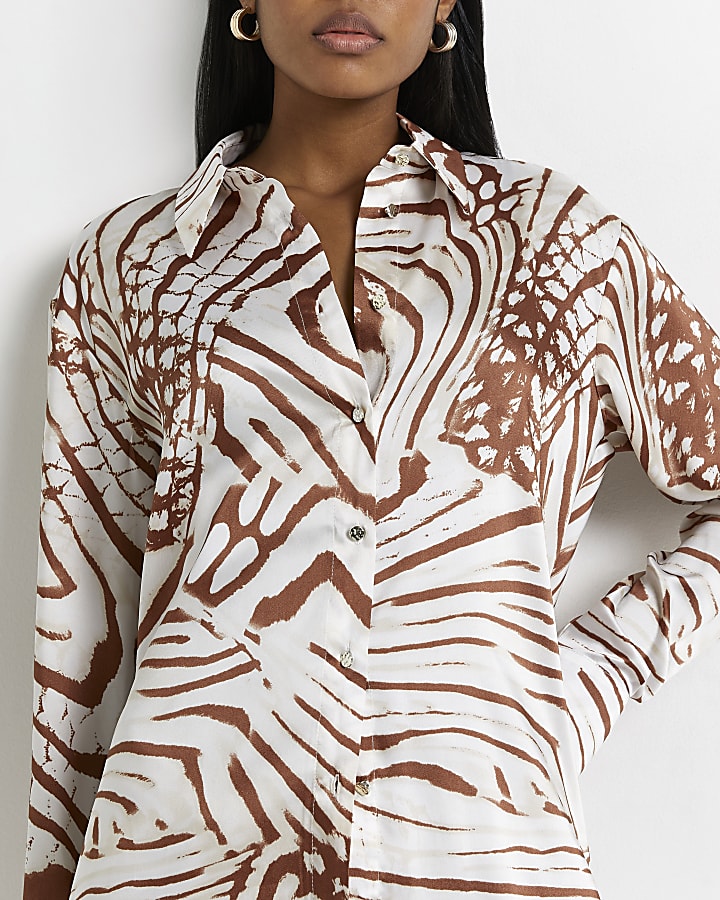 Brown animal print oversized shirt