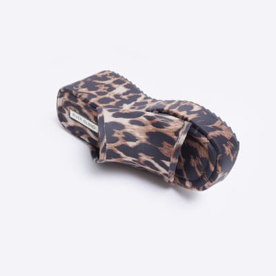 Brown animal print platform mule sandals