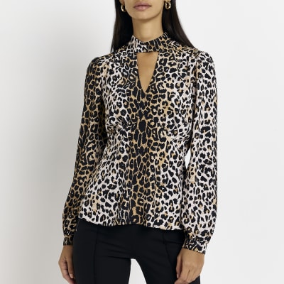 satin animal print blouse