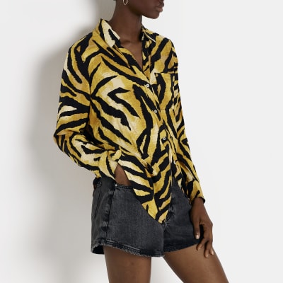 Brown animal print shirt River Island