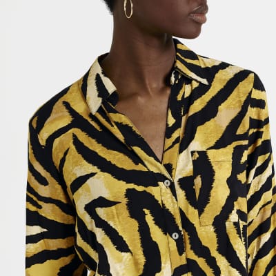 River Island Brown Tiger Print Short Sleeve Shirt