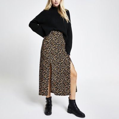 animal print skirt with split