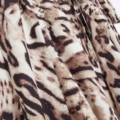 Brown animal print tie waist smock mini dress