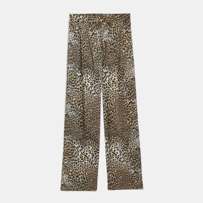 Brown animal print wide leg trousers