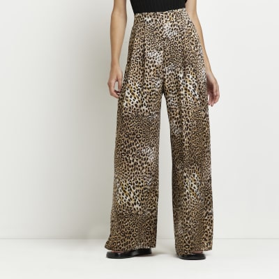 Brown animal print wide leg trousers | River Island