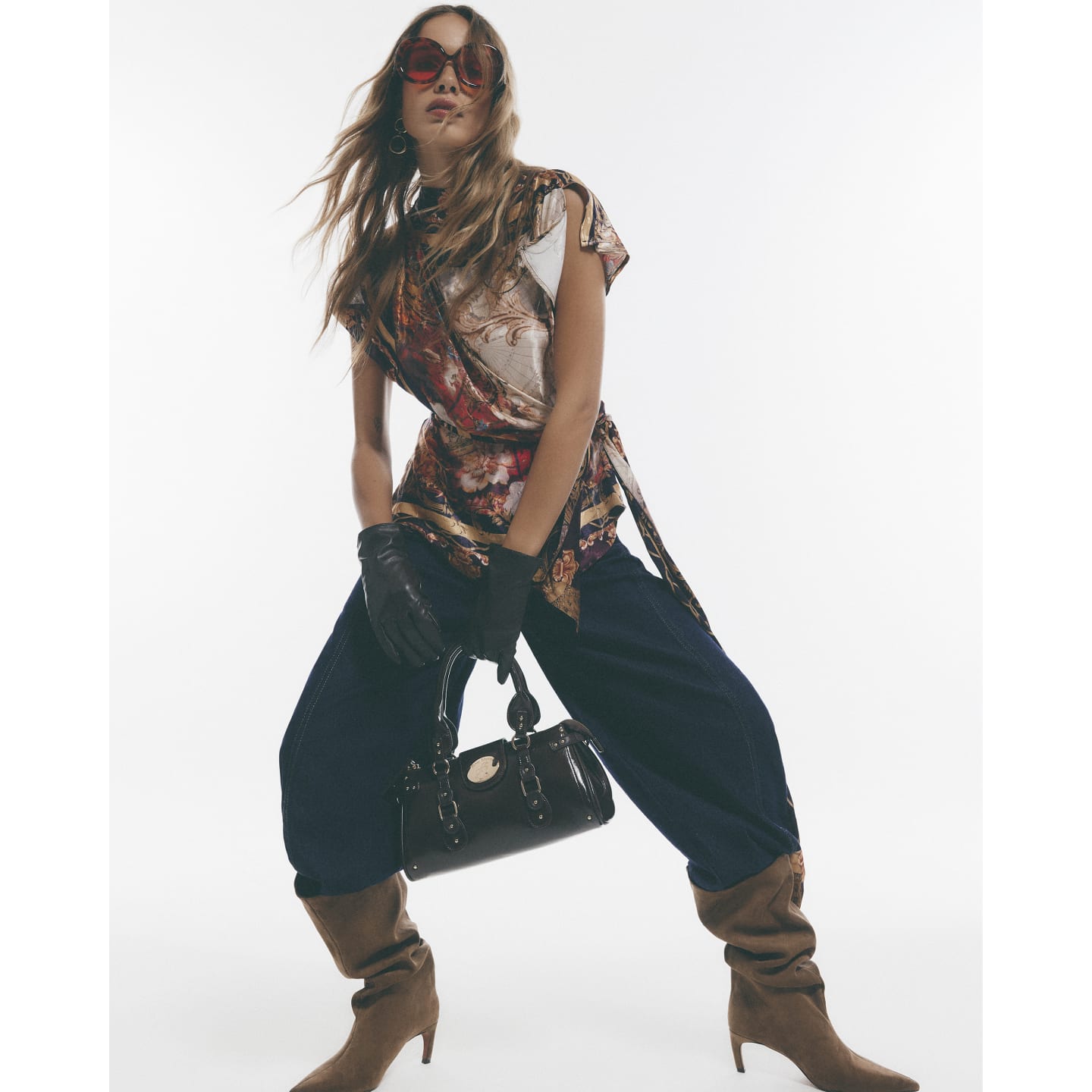 River Island Brown Atlas Floral Scarf Detail Top — photo 1 of 1